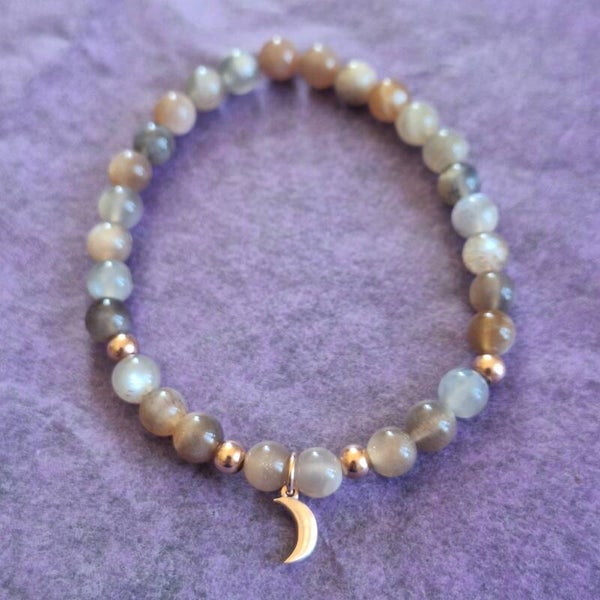 Bracelet en pierre de lune avec argent doré rose