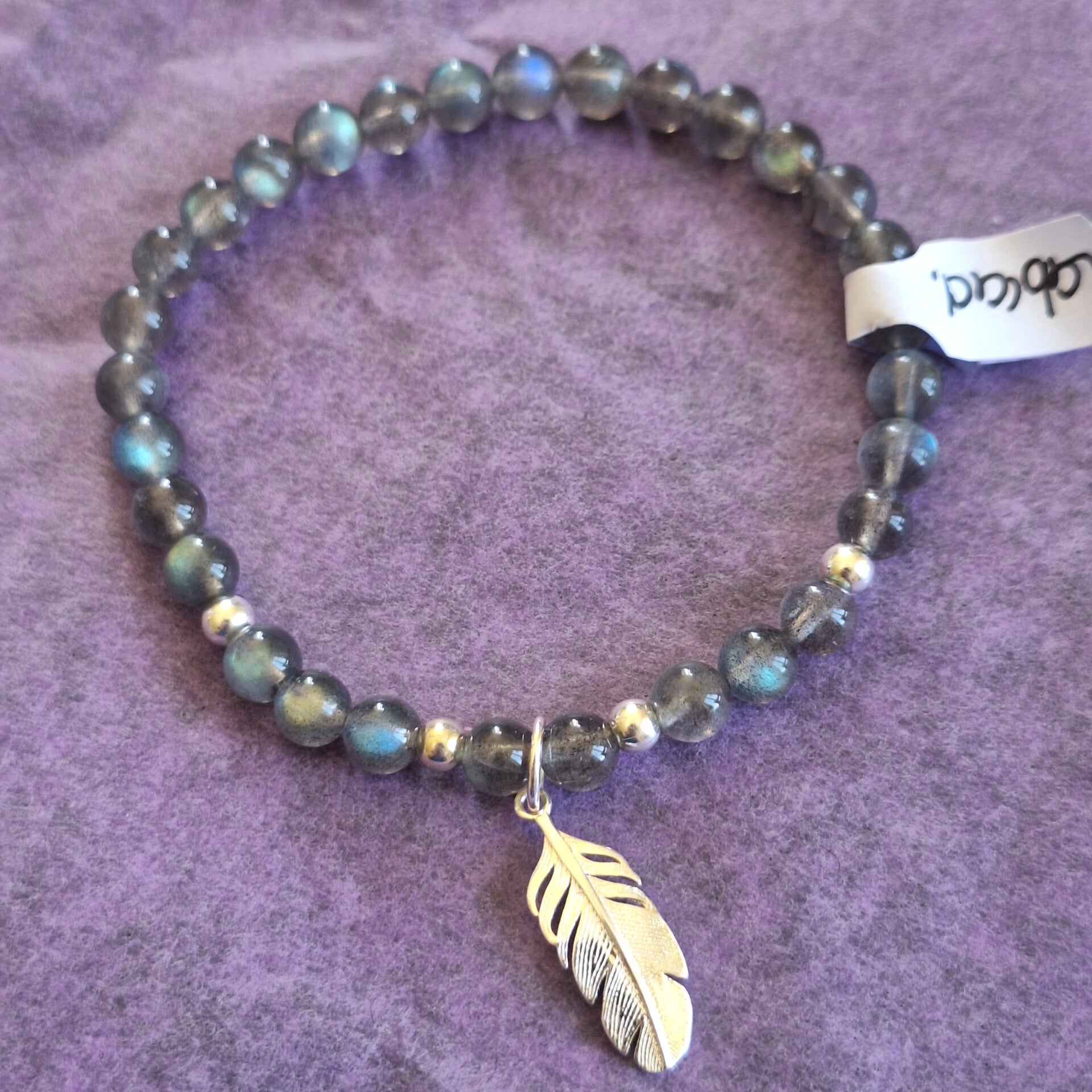 Bracelet labradorite et plume