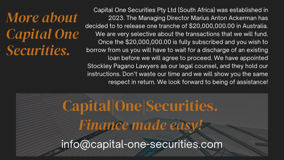 Capital One Securities was established in 2023 in South Africa. Marius Anton Ackerman has over 30 years of experience in Banking and Finance.