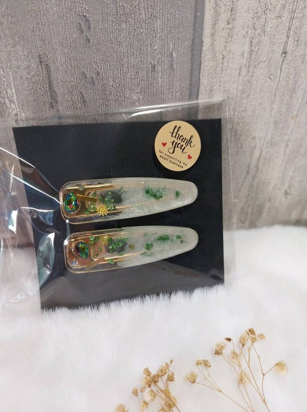 Haarspelden Goud Groen Wit