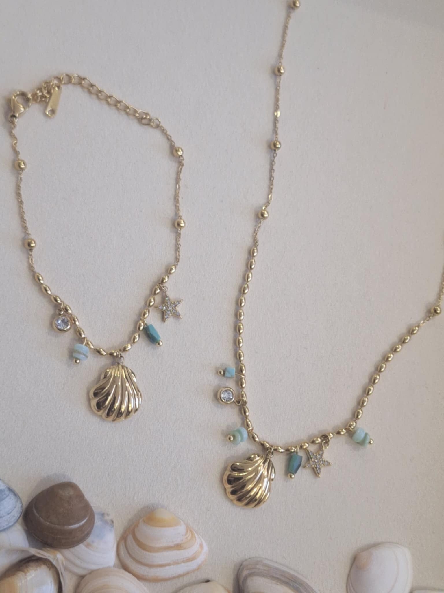 Zirkonia schelpster - Juwelen set - 18k verguld goud