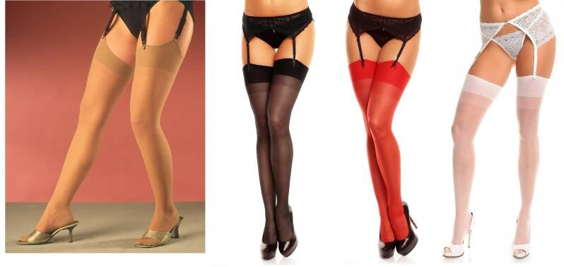 Feinstrümpfe für Damen in perle, make up (hautfarben), schwarz, rot und weiß