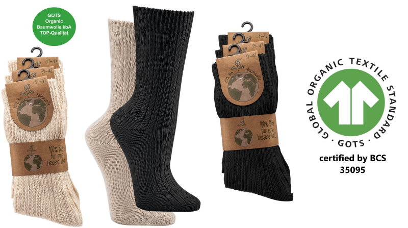 Biosocken für Damen und Herren in schwarz und natur, dicke und dünne Qualität