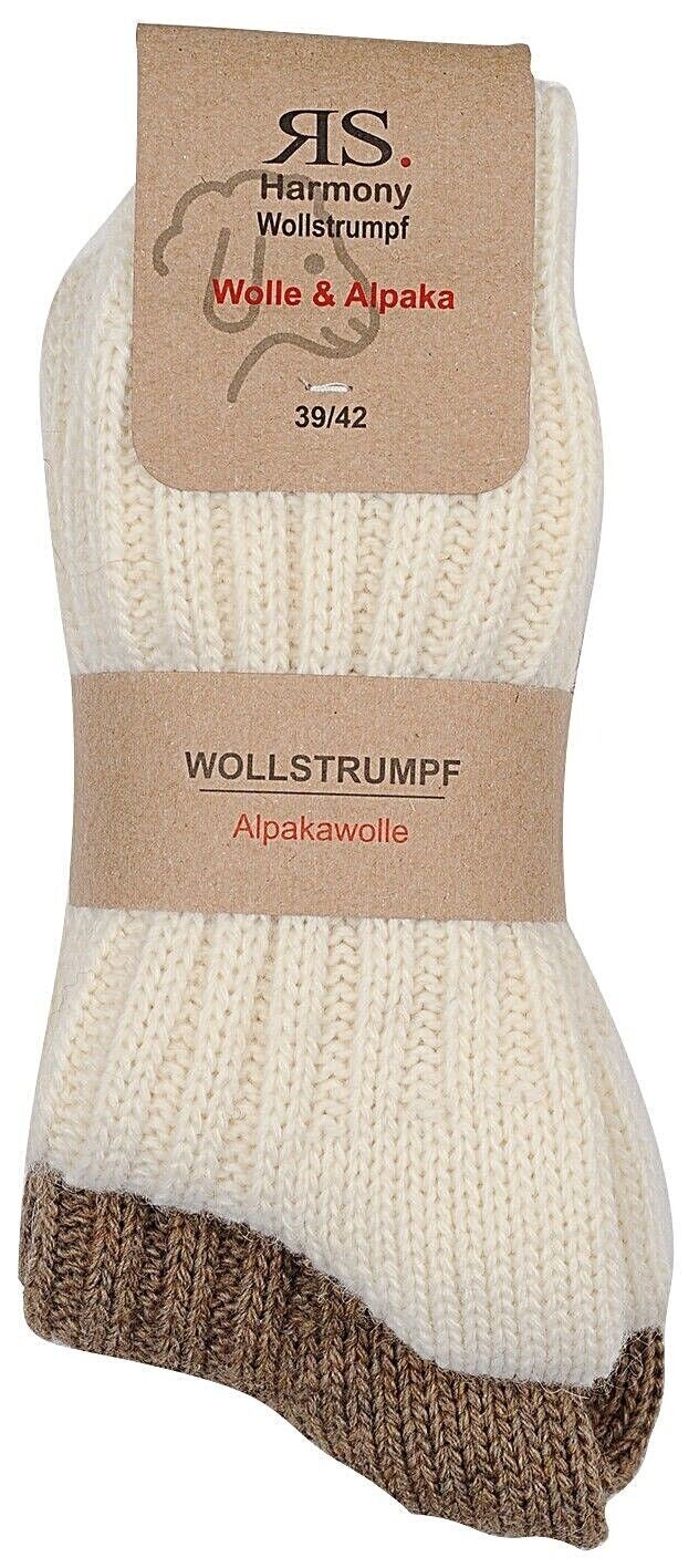 2 Paar extra warme, dicke und weiche Alpaka Socken, Schafwollsocken und Wollsocken für Damen und Herren in den Farben wollweiß und natur