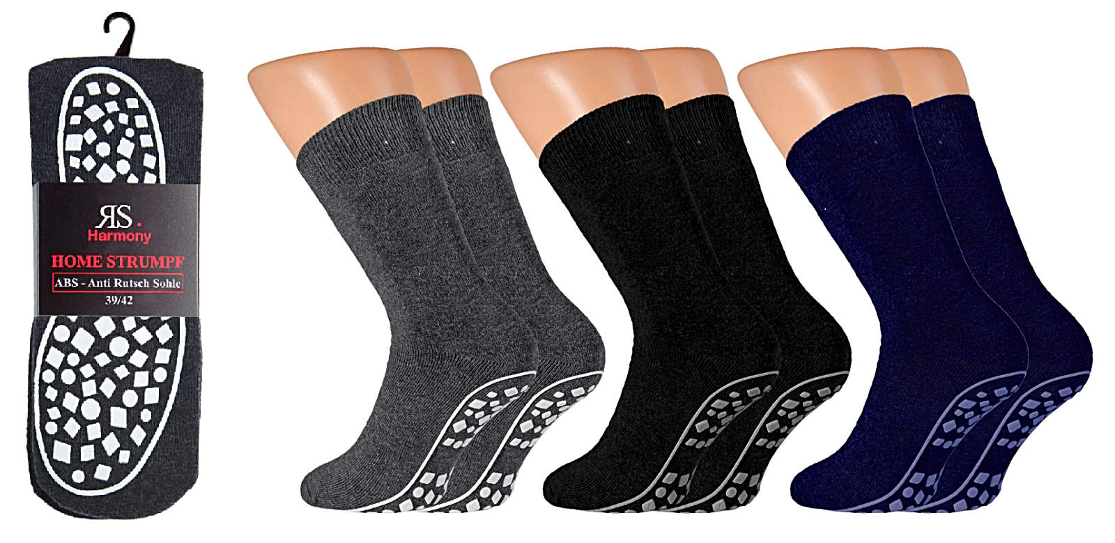 ABS Socken für Damen und Herren in schwarz, anthrazit (dunkelgrau) und marine (dunkelblau)