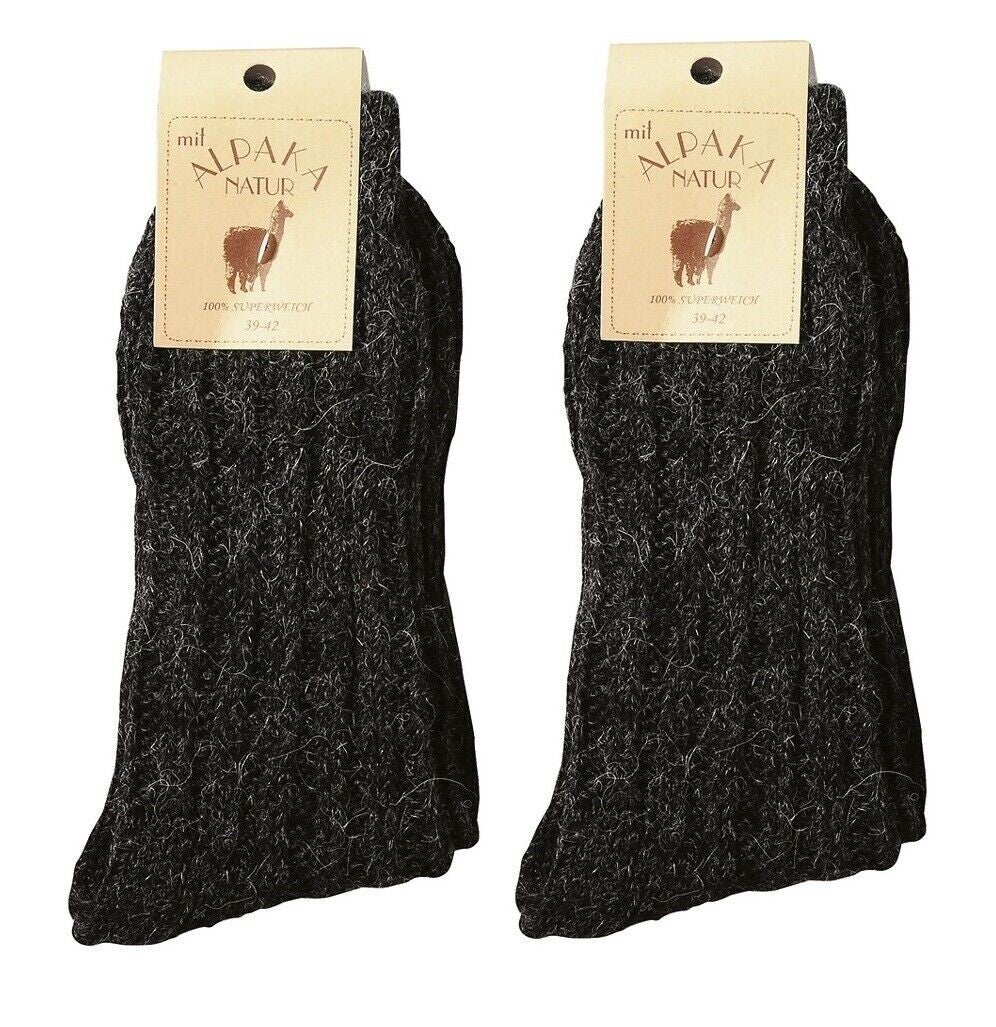 2 Paar sehr warme, dicke und weiche Alpaka Socken, Schafwollsocken und Wollsocken für Damen und Herren in der Farbe anthrazit (dunkelgrau)