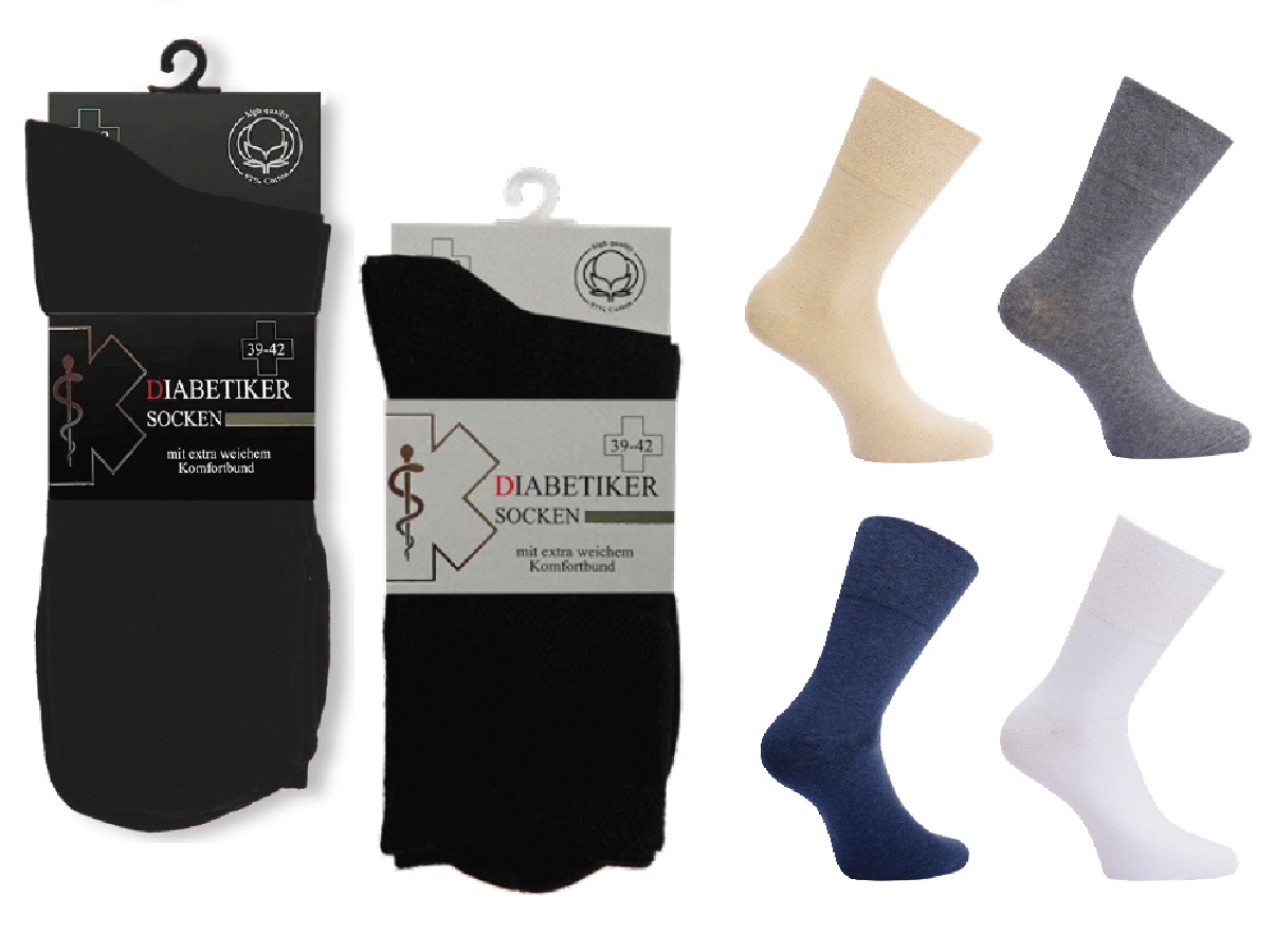 Diabetikersocken in schwarz, grau, beige, weiß und jeans für Damen und Herren