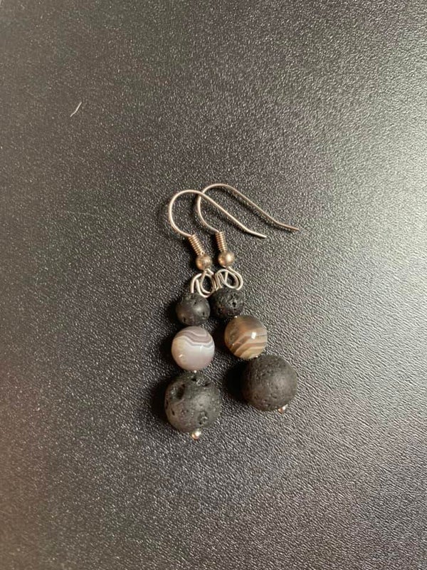 Botswana Agate & Lava Stone Earrings