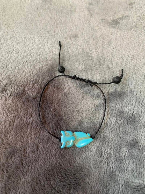 Adjustable Macrame Cord Bracelet with a Turquoise Owl & Lava Stones