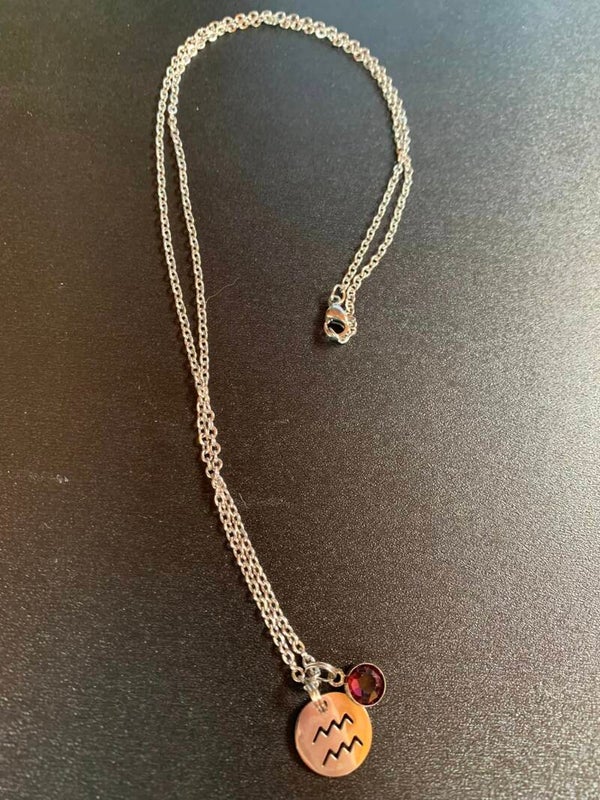 Zodiac Necklace: Aquarius with amethyst charm, on an 18 inch chain