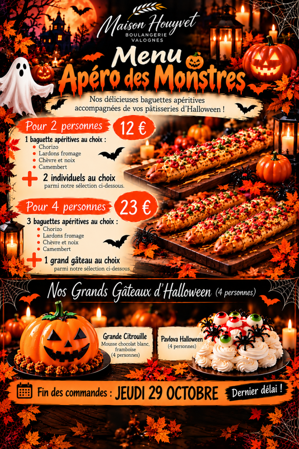 menu apero monstres pour 4 personnes avec entremet de 4personnes