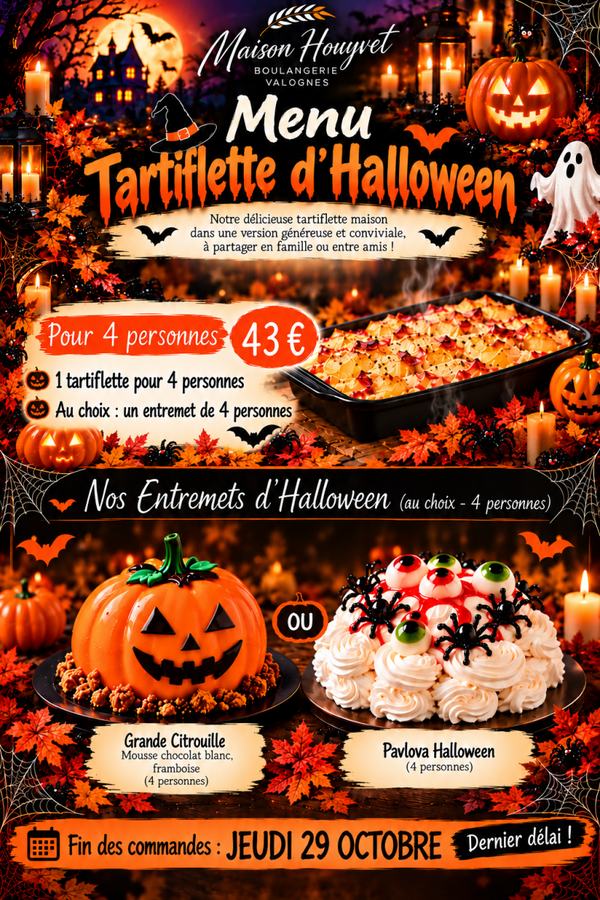 menu tartiflettes halloween de 4 personnes