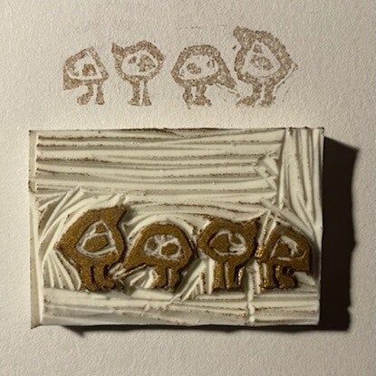 Stempel " Vogeltjes aan de scharrel"