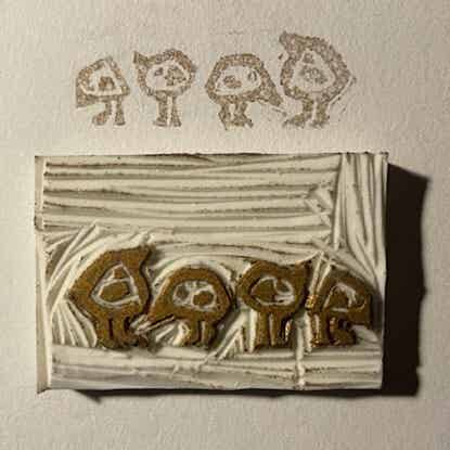 Stempel " Vogeltjes aan de scharrel"