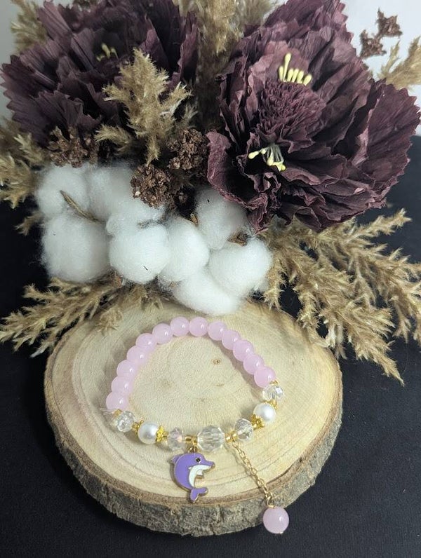 Armband Rosa und Weiß mit Anhänger "Delfin"