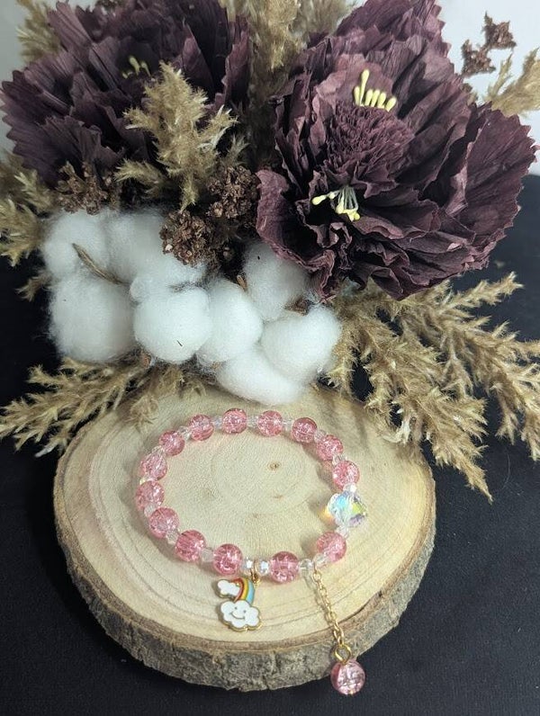 Armband Rosa mit Anhänger "Regenbogen"