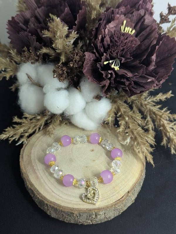 Armband Lila und Weiß mit Anhänger "Herz"