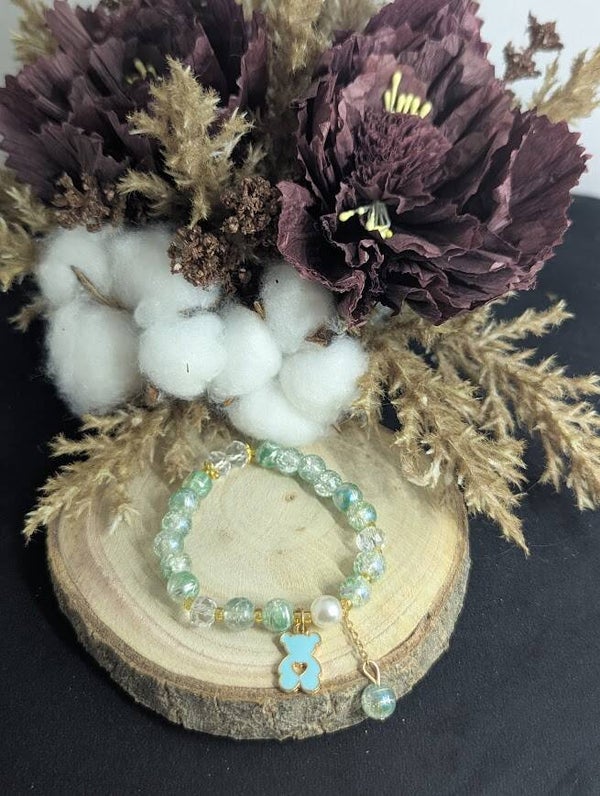 Armband Blau und Weiß mit Anhänger "Bär"