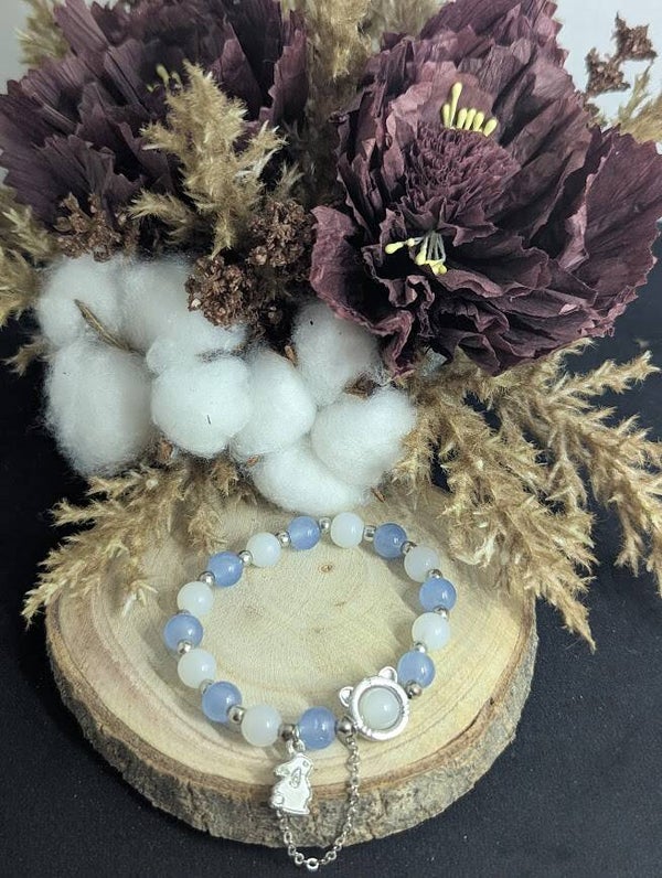 Armband Blau und Weiß mit Anhänger "Hase"