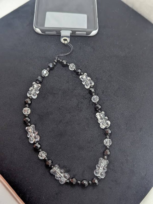 Handykette Schwarz/Weiß mit Bärchen