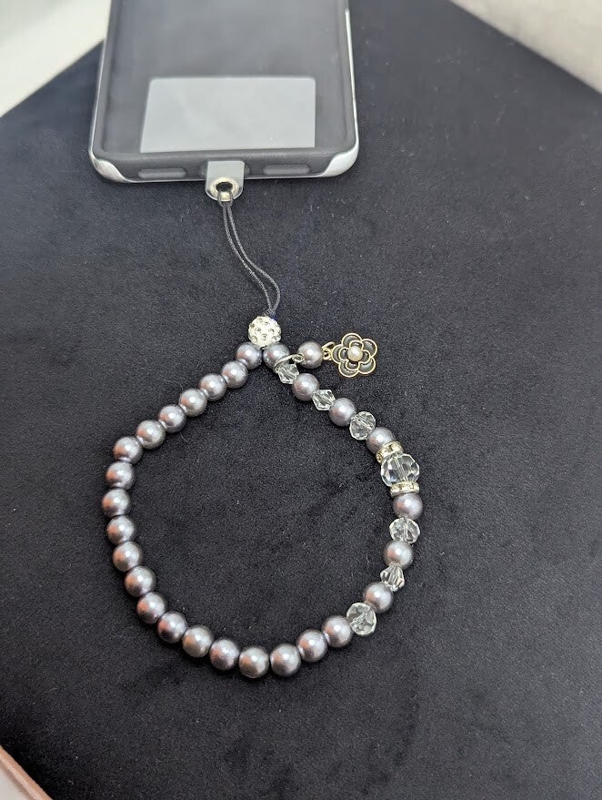 Handykette Silber mit Blumenanhänger