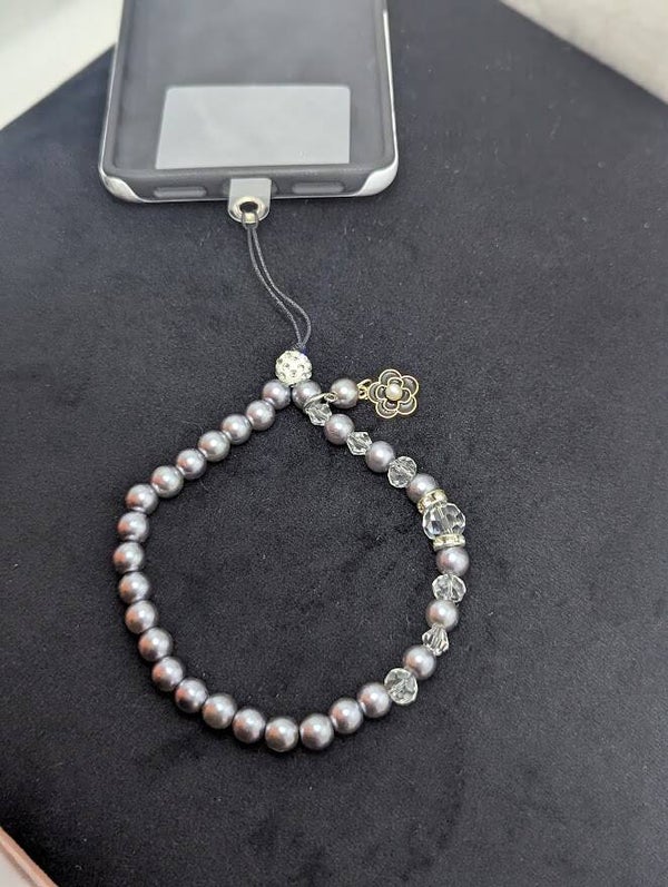 Handykette Silber mit Blumenanhänger