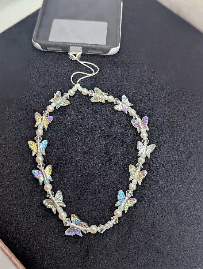Handykette Weiß mit Schmetterlingen