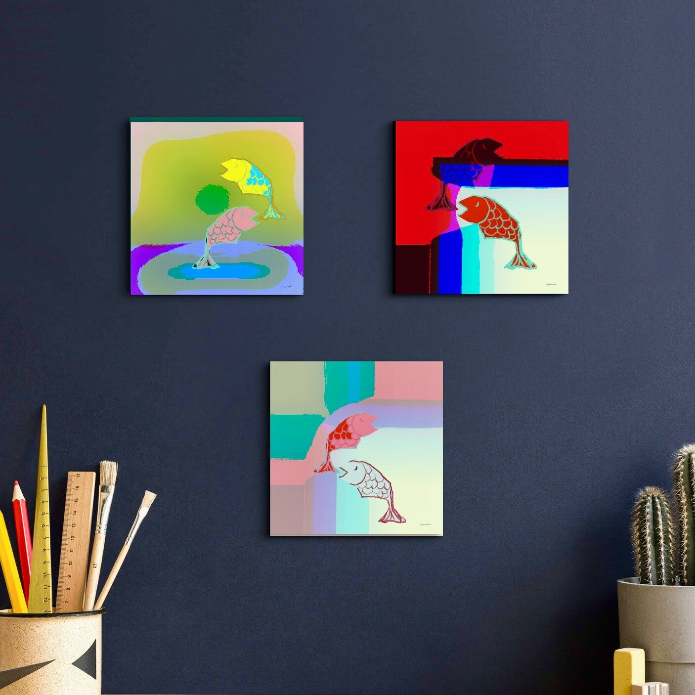 serie van drie tegels: ‘Vissen/Two Lost Souls’