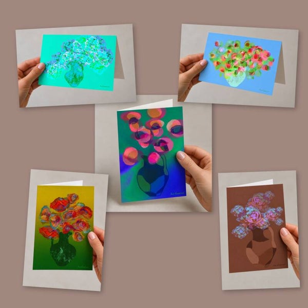 vijf kleurrijke kunstkaarten A5-formaat met bijpassende enveloppen (serie IV)