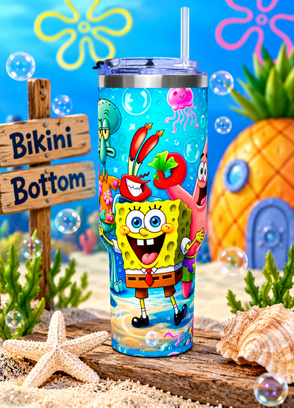 SpongeBob SquarePants Beach Scene Tumbler/ FREE MATCHING KEYCHAIN