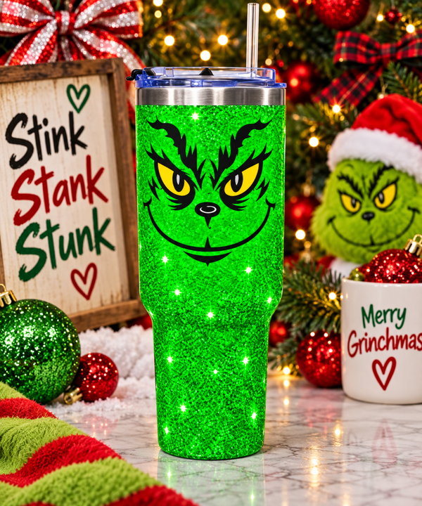 Grinch themed Glitter Tumbler 40 oz