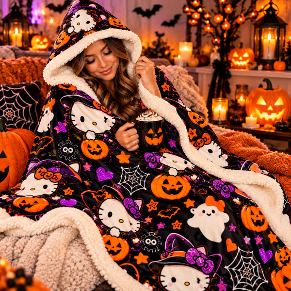 Kitty Halloween Hooded Snuggle Blanket