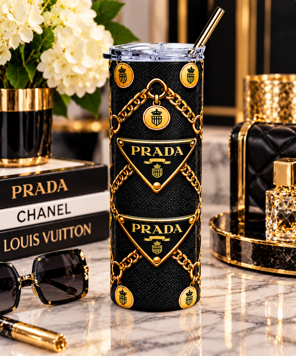Gold Chain Prada Logo Tumbler