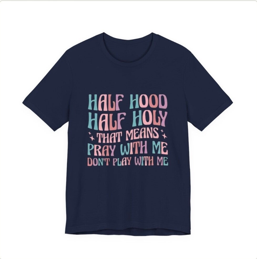 Half Hood Half Holy T-Shirt | Split Hoodie Halo Design