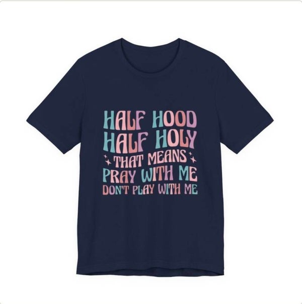 Half Hood Half Holy T-Shirt | Split Hoodie Halo Design