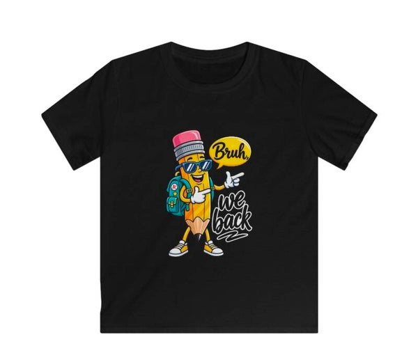 Bruh Cartoon Pencil Character Kids Tee | We Back School Design