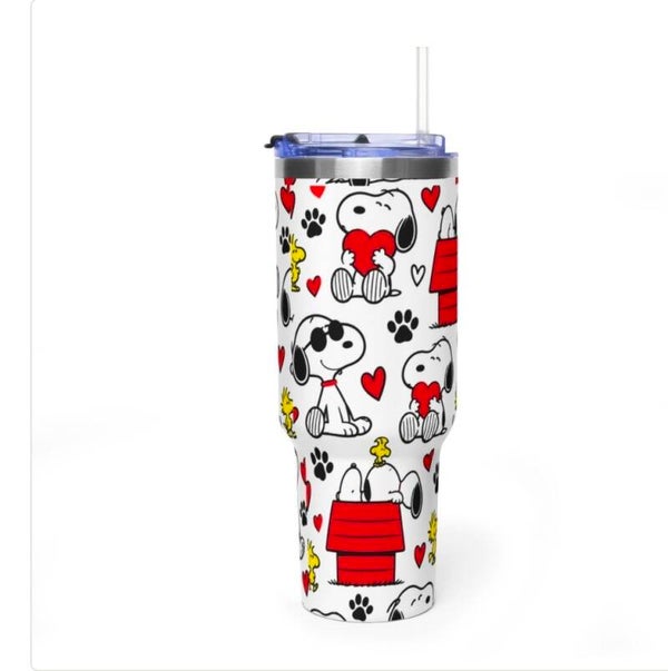 Snoopy & Woodstock Hearts 40oz Tumbler | Insulated Travel Mug