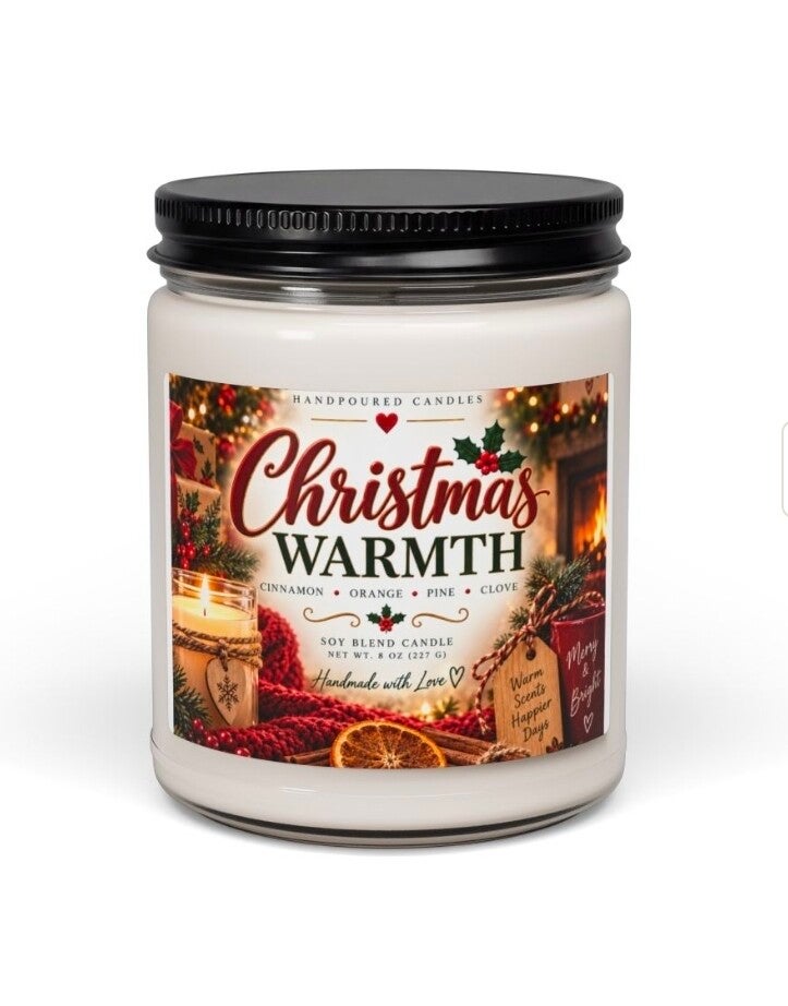 Christmas Warmth Soy Candle, 9oz | Holiday Spice & Fireplace Scent