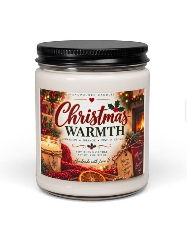 Christmas Warmth Soy Candle, 9oz | Holiday Spice & Fireplace Scent