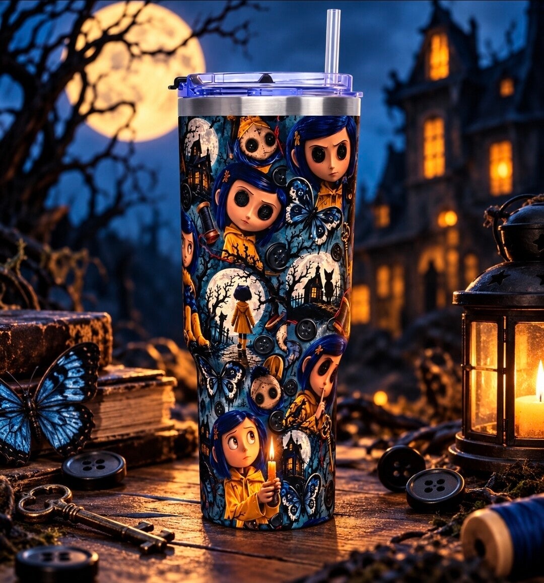 Coraline 40z Tumbler/FREE MATCHING KEYCHAIN