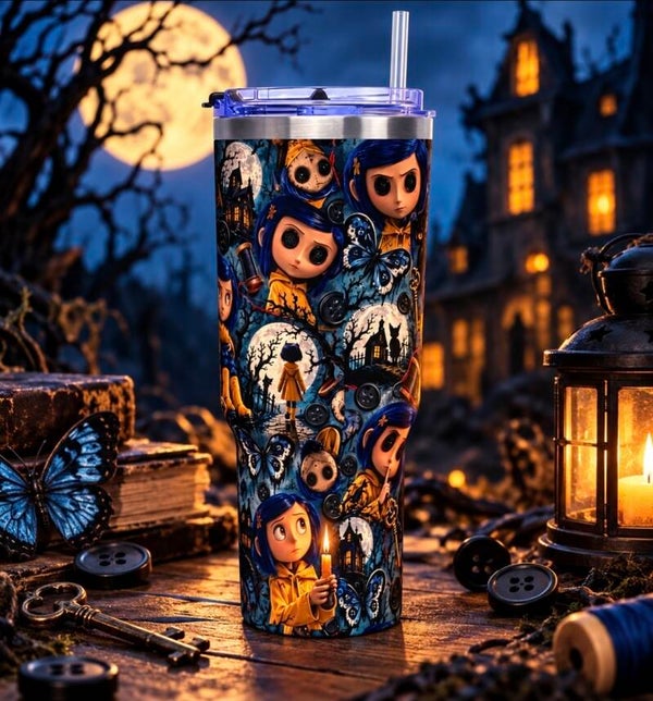 Coraline 40z Tumbler/FREE MATCHING KEYCHAIN