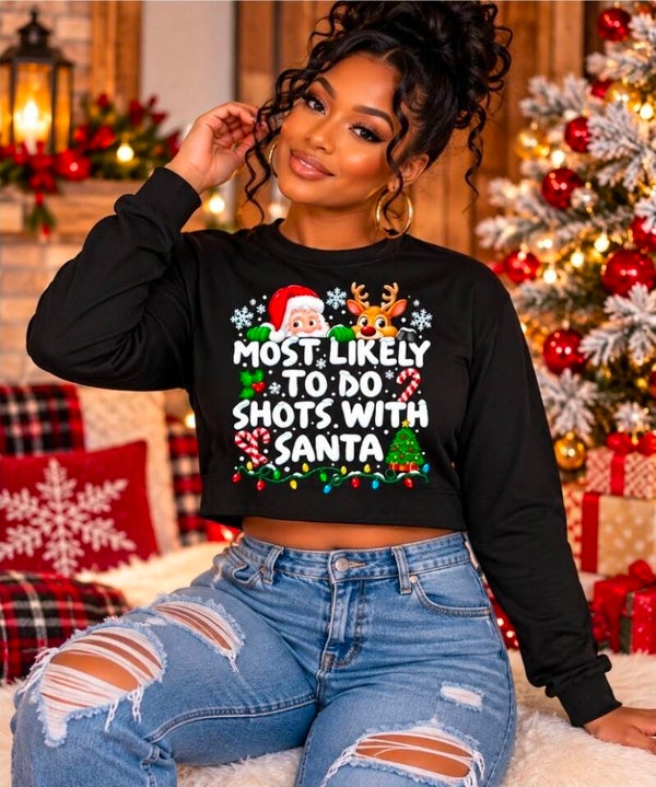 Most Likely To Do Shots With Santa Christmas Long Sleeve Tee