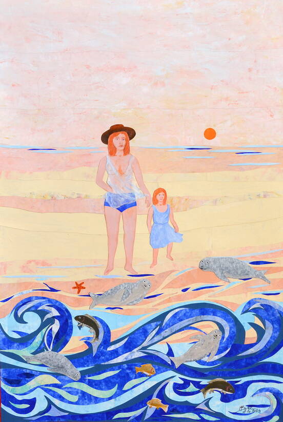 2025 065- Promenade au bord de la plage, 40 x 60 cm, encadré : 50 x 70 cm