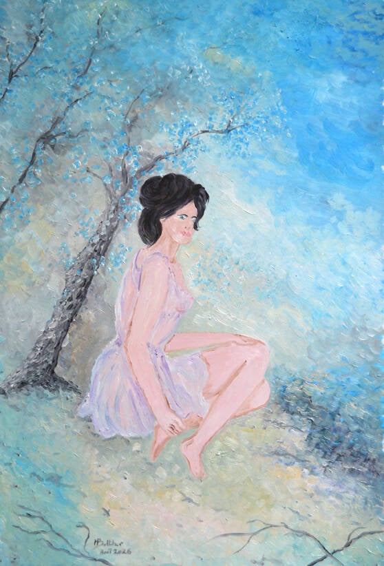 2026 032, femme assise, 40 x 60 cm, Huile / papier