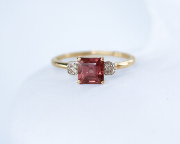 Garnet Diamond Asscher Ring