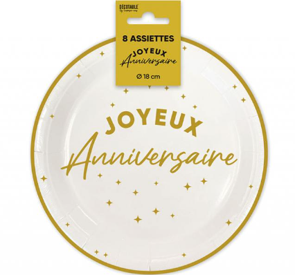 8 assiette Joyeux Anniversaire Ø18cm