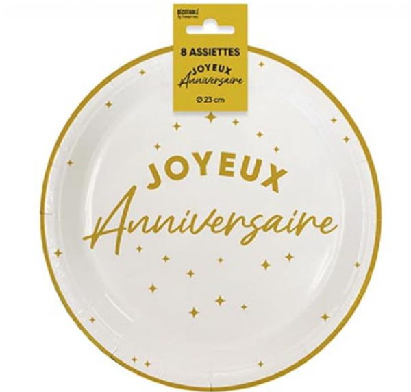8 assiette Joyeux Anniversaire Ø23cm