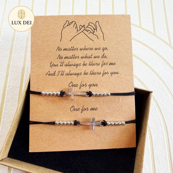 💞 Duo de Bracelets Croix en Acier – “One for You, One for Me”