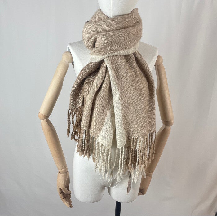 Echarpe rayée beige et blanc