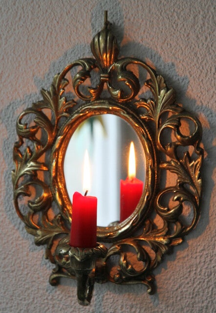 Spiegel um 1900 mit Kerzenhalter aus massiven Messing